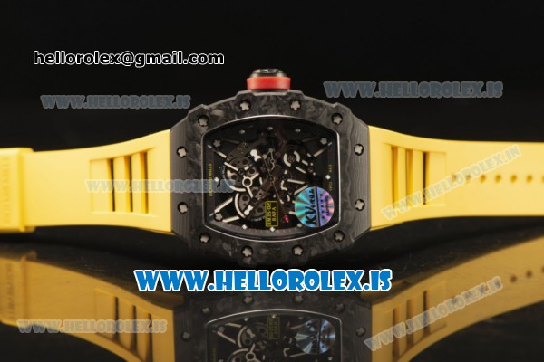 Richard Mille RM35-02 Carbon Fiber With Miyota 9015 Movement 1:1 Clone Yellow Rubber - Click Image to Close